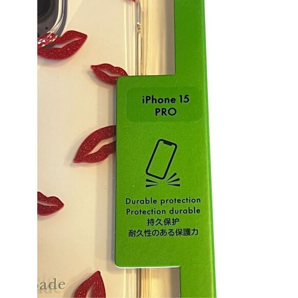 KATE SPADE iPhone 15 Pro Clear flexible phone case  Glitter Lip Print NEW - Picture 2 of 4